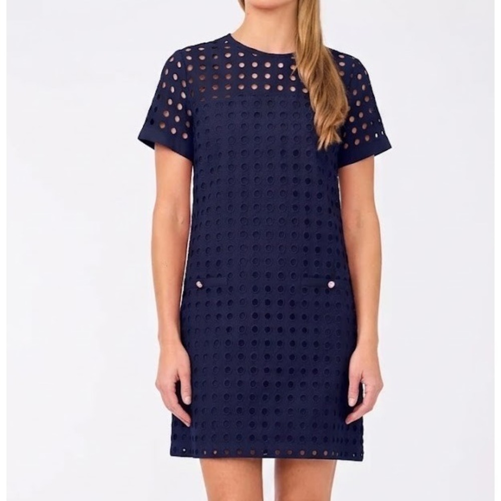 Cece Womens dress Circle Eyelet Shift Dress Navy Size Medium